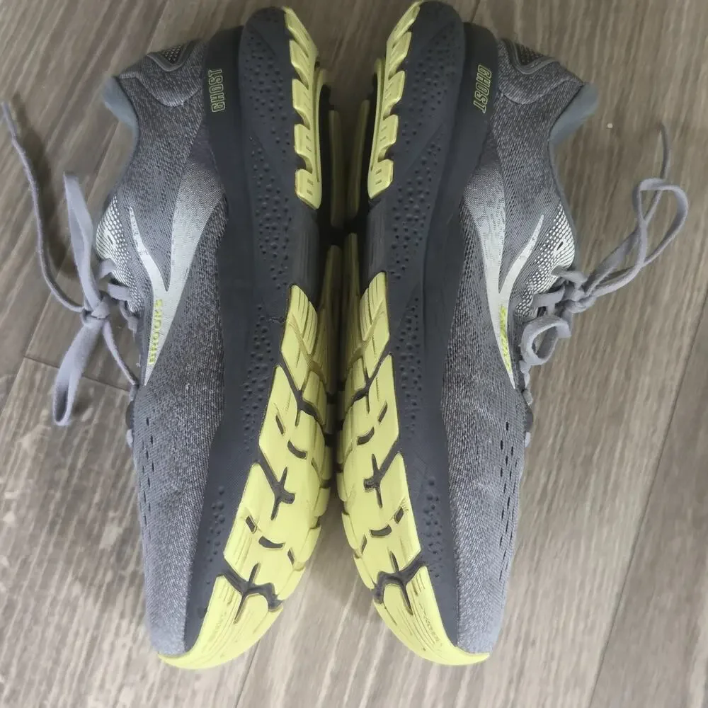 B4 Brooks Men’s 10 D Ghost 16 Primer/Grey/Lime Sneakers 1104184E040